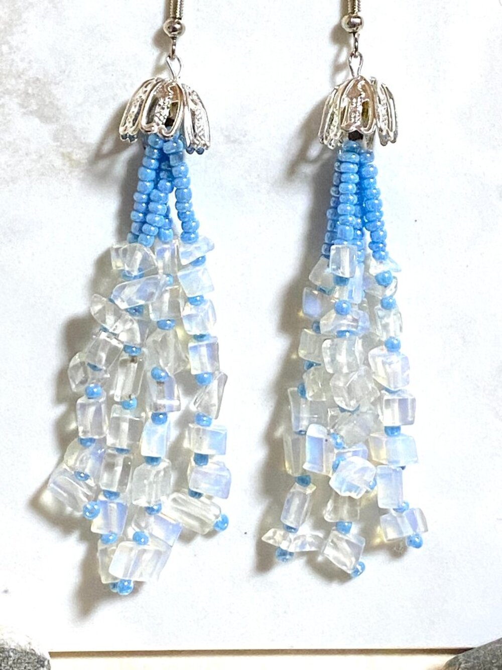 3/$10, Blue Beaded Tassel Dangle Earrings